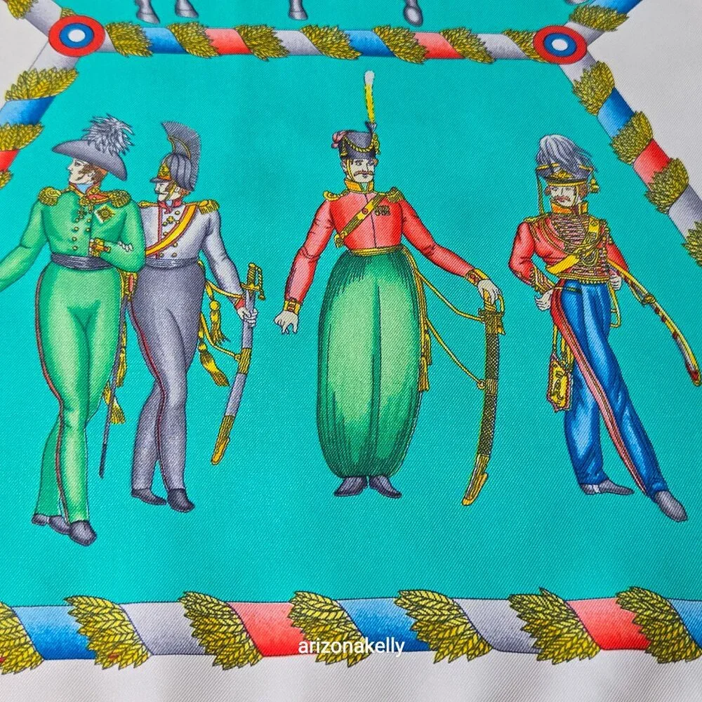 HERMÈS L'Armee Imperiale Russe de 1816 a 1916 Silk Scarf Hand Rolled Twill